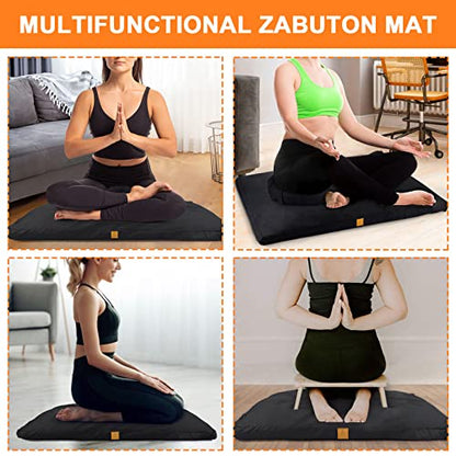 Zabuton Meditation Mat (36"×28"×2") Luxurious Meditation Cushion for Kneeling Sitting Large Floor Pillow Zafu/Bench-Washable Cotton Cover 100% Organic Cotton Filling (Black) - color: Black
