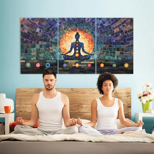 Rubelike Yoga Zen Wall Art - Chakra Spiritual Canvas Wall Decor, Meditation Decor, Buddhism Spa Room Poster, Chakra Picture for Living Room Bedroom (16" x 24" x 3 pcs)