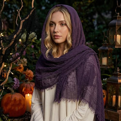 Nydotd Women Summer Cotton Linen Scarf Crinkle Long Beach Shawl Wrap hijab with Fringe - color: Deep Purple