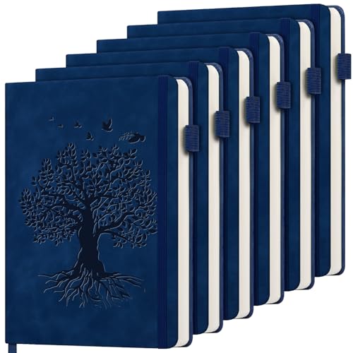 6 Pack Lined Journal Notebook for Women Men, A5 Hardcover Leather Journals for Writing, 200 Pages Thick Paper, Daily Journal Notebook for Work, School, Note Taking, Business, Travel, College Ruled - color: A-Tree-Dark Blue, size: 6 Pack-A5