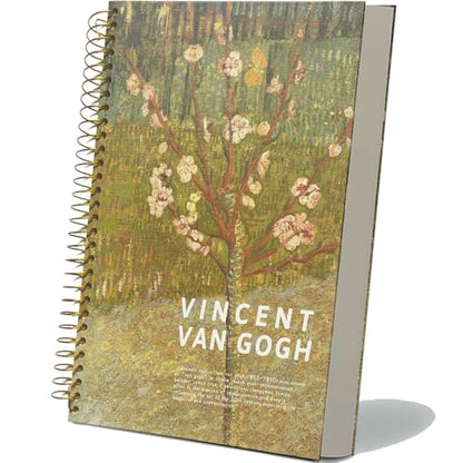 Large Spiral Notebook, B5, 8x10, Hardcover Journal, Lay Flat, Thick Notebook, 300 Page Journal, Lined Journal Notebook, Wide Ruled, Vincent Van Gogh Gifts, Almond Tree in Blossom, Green