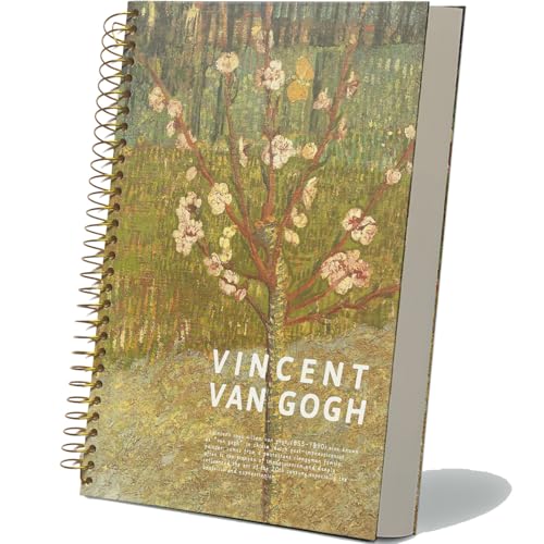 Large Spiral Notebook, B5, 8x10, Hardcover Journal, Lay Flat, Thick Notebook, 300 Page Journal, Lined Journal Notebook, Wide Ruled, Vincent Van Gogh Gifts, Almond Tree in Blossom, Green