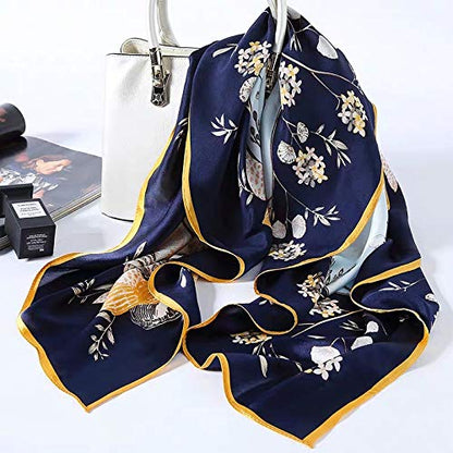 100% Pure Mulberry Silk Scarf 35" Large Square Lightweight Headscarf –Women’s Hair Wraps-With Gift Packed - color: Yellow&blue