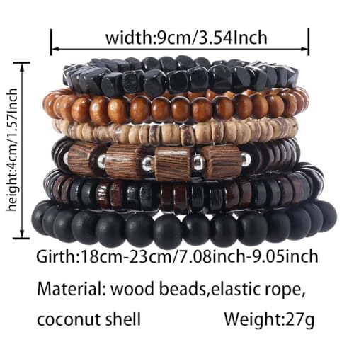 Puka Shell Bracelet for Men Wooden Bracelets Turquoise Stack Beaded Minimalist Trendy Jewelry for Friend Gift - style: 6pcs-Black