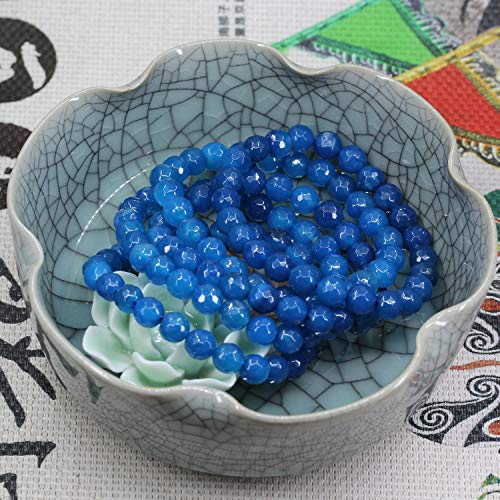 Amandastone Natural Gemstone 8mm Round Beads Stretch Bracelet 7 Inch - color: Faceted Blue Agate