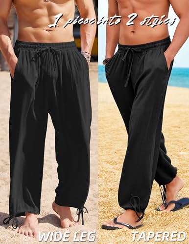 COOFANDY Men's Cotton Linen Pants Casual Harem Pants Elastic Waist Beach Boho Yoga Trousers - color: Black, size: Large