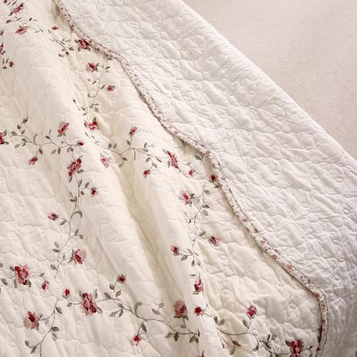 vctops 100% Cotton Quilted Throw Blanket 50x60 Inch Floral Embroidered Reversible Patchwork All Season Throw (Flower,50"x60") - color: Flower