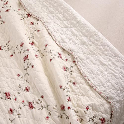 vctops 100% Cotton Quilted Throw Blanket 50x60 Inch Floral Embroidered Reversible Patchwork All Season Throw (Flower,50"x60") - color: Flower