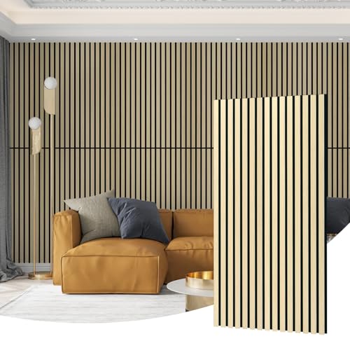 AMZDEPOT Wood Slat Wall Panel, 48.03 x 23.82 x 0.83 Inch Wood Panels for Wall, 3D Soundproof Wall Panels, Large Acoustic Panels for Interior Ceiling and Wall Decor Noise Reduction, 2 Pack, Oak - color: Thick Oak