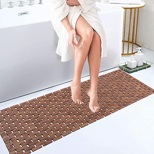 Bath Mat Bathroom Runner Long Large Rugs Floor Wood Shower Bathtub Waterproof Non Slip Accessories 16x48 Inch Easy to Clean, Walnut, 1 pc - color: Walnut, size: 48" x 16" (Rectangular)