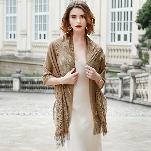 RIIQIICHY Shawls and Wraps for Evening Dresses Scarfs for Women Pashmina Wedding Formal Shawl - color: Brown-1