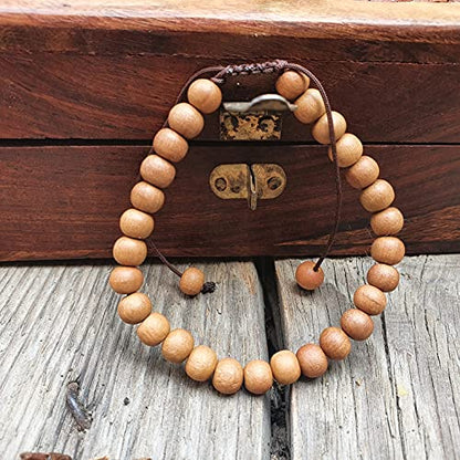 Sandalwood Bracelet for Women Men Buddhist Prayer Strand Chandan Bracelet Handmade Stretchable Elastic Sandalwood Beaded Wristbands for Yoga Meditation - style: 6mm Beads - Adjustable