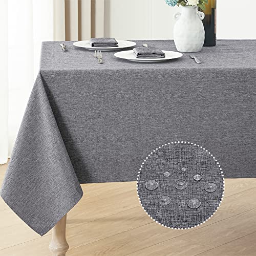 Veblandy Rectangle Tablecloth Linen Textured Waterproof & Stain Resistant Table Cloth Wrinkle Free Decorative Fabric Farmhouse Table Cover for Dining/Party/Buffet/Wedding, 52 x 70 Inch, Dark Grey - color: Dark Grey, size: 70" x 52" (Rectangular)