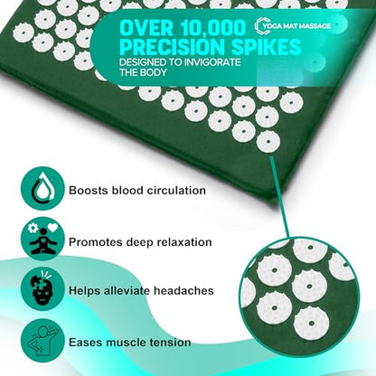 Sivan Back and Neck Pain Relief Acupressure Mat and Pillow Set, Chronic Back Pain Treatment - Relieves Your Stress of Lower Upper Back and Sciatic Pain - Green - color: Green/White, size: Large