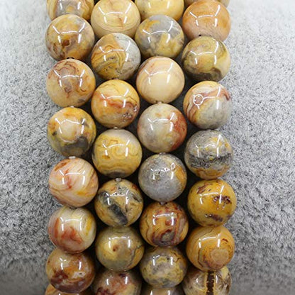 Amandastone Natural Gemstone 8mm Round Beads Stretch Bracelet 7 Inch - color: Crazy Lace Agate