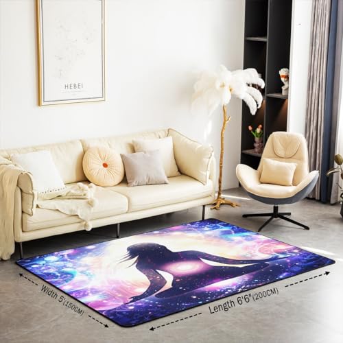 jejeloiu Yoga Rugs for Living Room Bedroom Area Rug 4x5 Women Men Zen Spiritual Decorative Carpet for Kitchen Laundry Entryway Floor Mats - size: 3'11" x 5'3" (Rectangular)
