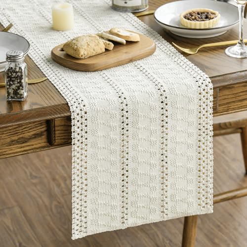 Artoid Mode Beige Farmhouse Woven Rustic Hollow Table Runner, Seasonal Holiday Kitchen Dining Table Decoration for Home Party Decor 12x36 Inch - color: Beige, size: 12" x 36", Table Runner