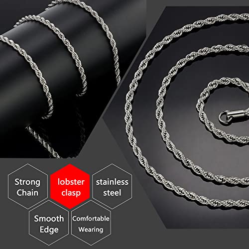 Twist Chain Necklace - Stainless Steel Rope Jewelry for Men & Women - size: 20 Inches, style: 5 mm Wide