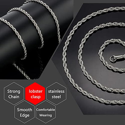 Twist Chain Necklace - Stainless Steel Rope Jewelry for Men & Women - size: 20 Inches, style: 5 mm Wide