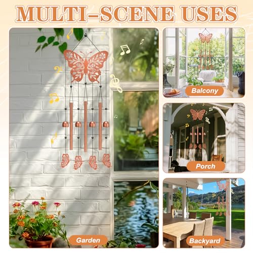 Butterfly Wind Chime for Outside,Butterfly Gifts for Women Men,Horizontal Metal Memorial Butterflies Birthday Gifts for Women Men Garden Decor