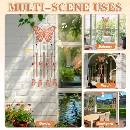 Butterfly Wind Chime for Outside,Butterfly Gifts for Women Men,Horizontal Metal Memorial Butterflies Birthday Gifts for Women Men Garden Decor