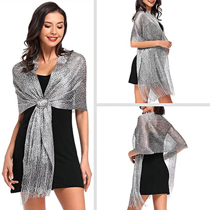 vimate Sparkling Metallic Shawls and Wraps for Evening Party/Wedding/Formal Dresses (With Free Buckle) - color: H#. Dark Grey (With Dark Grey Buckle)