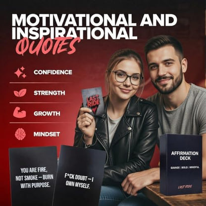 Last Ride Affirmation Cards — 55 Daily Positive Affirmations for Women & Men | Confidence, Motivation & Mindset Deck | Self Care Gifts for Friends, Family and Yourself