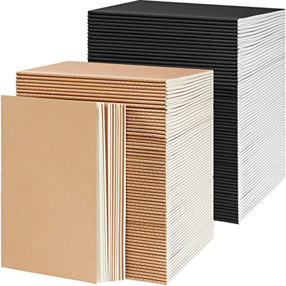 Sabary 72 Pack Kraft Paper Notebook Journals 5.5 Inch x 8.3 Inch A5 Notebook in Bulk Softcover Ruled for Writing Sketch Travel Journal with 60 Pages 30 Sheets(Black,Brown,Line) - color: Black,Brown, style: Line