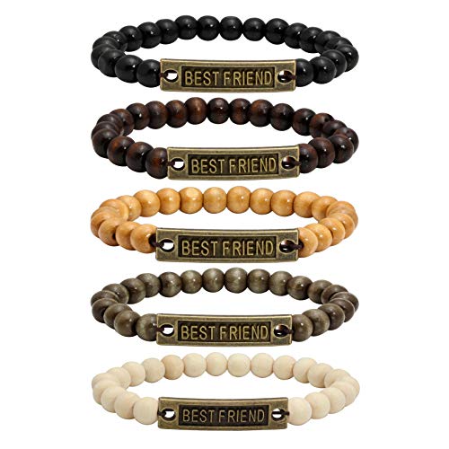 5 Pcs Wood Beads Bracelet for Friendship Distance Bracelet Wristband Best Friends