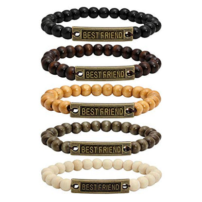 5 Pcs Wood Beads Bracelet for Friendship Distance Bracelet Wristband Best Friends