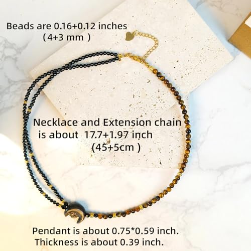 Crystal Pendant Necklaces Healing love Women's Men's choker Obsidian Tiger eye White Crystal Black Gold waterproof dainty Charm stackable statement Cute Stone necklace Unisex - style: Onyx MoonRabbit