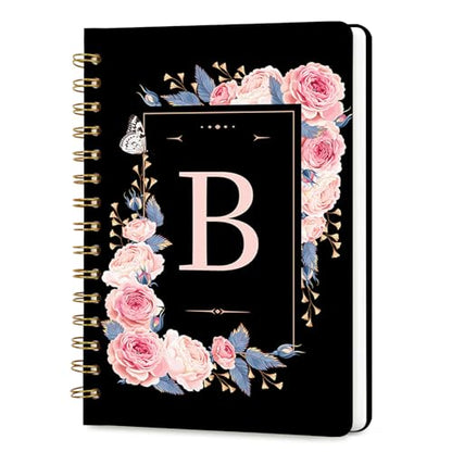 Lined Spiral Journal Notebook, A5 College Ruled Spiral Notebook for Women, Hardcover with Elegant Design for Work and Note-Taking, 5.5 * 8.25 inch, 160 Pages, Letter B - color: B