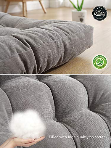 Sexysamba Square Floor Seat Pillows Cushions 22" x 22", Soft Thicken Yoga Meditation Cushion Pouf Tufted Corduroy Tatami Floor Pillow Reading Cushion Chair Pad Casual Seating for Adults & Kids, Grey