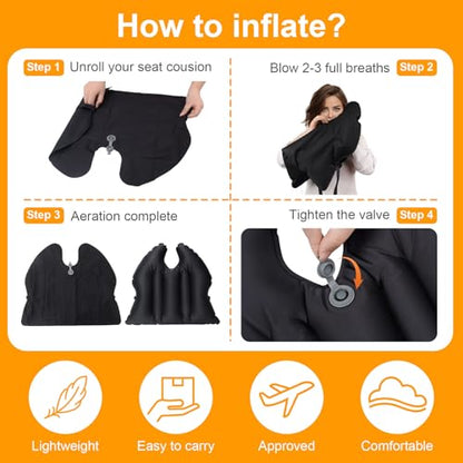 DAWNTREES 2-in-1 Inflatable Seat Cushion & Lumbar Support – Lightweight & Waterproof – Portable Air Cushion for Office Chair, Car, Travel, Camping – Black - size: 1 PACK