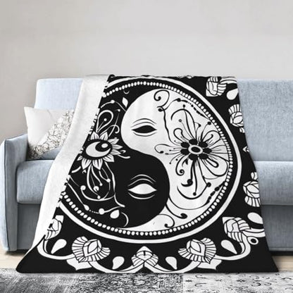 Yin and Yang Mandala Buddhism Reversible Flannel Throw Blanket- Ultra Soft Lightweight for Bed, Sofa, Travel & Camping 50"X40" Inch - size: 50"x40"