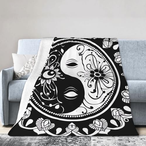 Yin and Yang Mandala Buddhism Reversible Flannel Throw Blanket- Ultra Soft Lightweight for Bed, Sofa, Travel & Camping 50"X40" Inch - size: 50"x40"