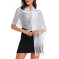 vimate Sparkling Metallic Shawls and Wraps for Evening Party/Wedding/Formal Dresses (With Free Buckle) - color: F1#. White (With Silver Buckle)
