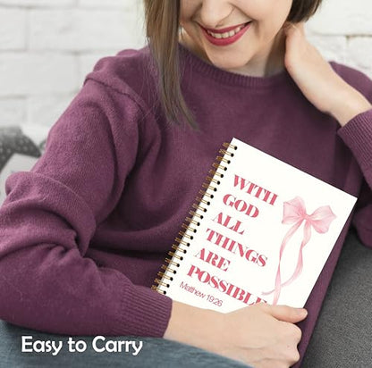 Pink Coquette Bow Christian Notebook, with God All Things are Possible Bible Journal, Prayer Journal for Woman, Church Notes Notebook, Scripture Hardcover Spiral Notebooks, 5.5x8.3 Inch - color: Color_4