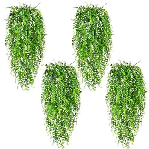 Waipfaru 4Pcs Fake Ferns Fake Hanging Plants Artificial Ferns for Outdoors，UV Resistant Plastic Fake Plants for Indoor Wall Porch Wedding Party Holiday Decor - color: Ferns, size: 4Pcs Plants