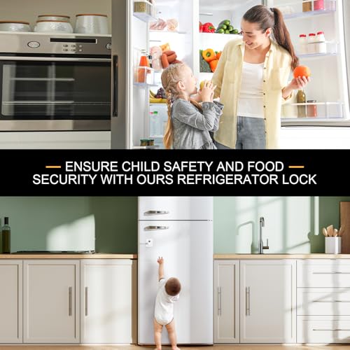 Fridge Lock, 2PCS Upgraded Refrigerator Lock for Freezer, Cabinets and Drawers, Air Fryer, Closets, Windows, Doors, Durable ABS with Adhesive Backing, Easy Install, No Tools Needed, White - color: White
