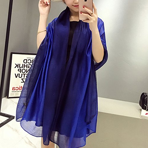 Cotton Silk Scarf Elegant Soft Wraps Color Shade Scarves for Women - color: Royal Blue