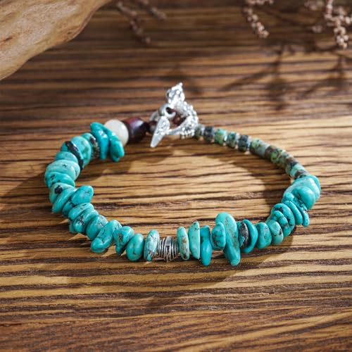 Women Boho Handmade Natural Stone Crystal Leather Bead Wrap Bracelets Collection - style: Turquoise Chips