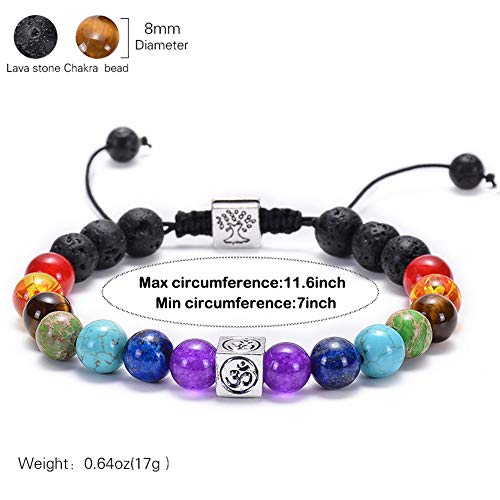GelConnie Lava Rock Chakra Bracelet 7 Chakra 8mm Natural Stone Healing Bracelet Stress Relief Yoga Beads Anxiety Bracelet Aromatherapy Essential Oil Diffuser Bracelet Bangle - color: B-Tree