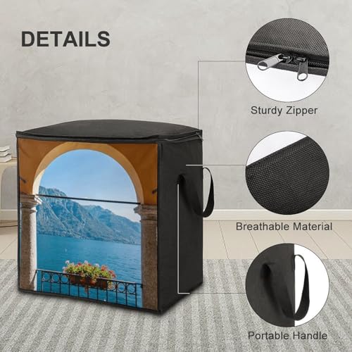 Lake Como Storage Bag Portable Closet Organizer Storage Bags Quilt Storage Bags with Zippered Breathable Storage Bag with Carry Handles for Blanket Pillow Bedding