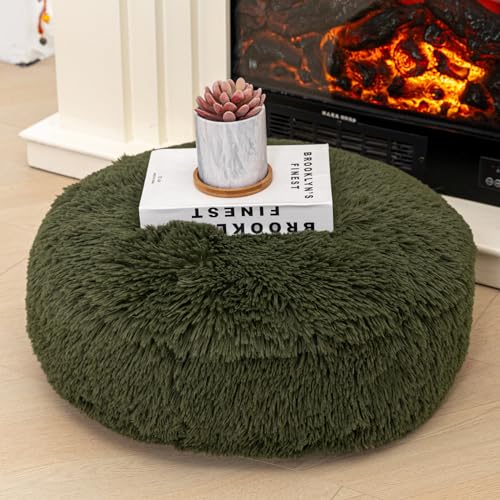 Asuprui Soft Floor Pillow Large Floor Cushion for Sitting Fur Meditation Pillow Premium Yoga Pillow for Living Room Bedroom Balcony Outdoor (Dark Green Floor Pillow with Insert) - color: Green, size: 20x20x6 Inches