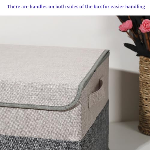 27 L Cotton Linen Foldable Storage Box with Lid - 15.75"x10.63"x9.84"- Durable Collapsible Organizer for Bedroom, Living Room, Kids' Room, 3-Pack Grey