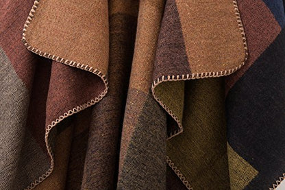 Urban CoCo Women's Color Block Shawl Wrap Open Front Poncho Cape - color: Series 1-khaki