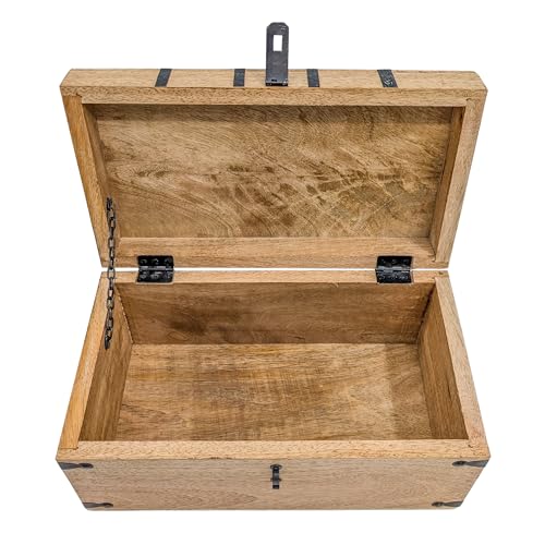 Handmade Pirate Treasure Chest - Rustic Decorative Jewelry - Wooden Storage Box with Iron Lock & Skeleton Key (XL 14.5 x 8 x 7) - size: XL 14.5 x 8 x 7