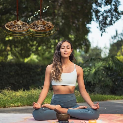 Tibetan Tingsha Cymbals Meditation Chime Bells 2.5" 8 Lucky Symbols Embossed Brass with Gift Box Drawstring Cloth Bag for Sound Healing, Yoga, Stress Relief Meditation Instruments - color: 8 Lucky Symbols
