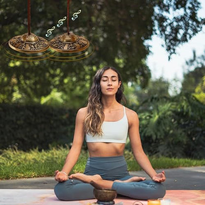 Tibetan Tingsha Cymbals Meditation Chime Bells 2.5" 8 Lucky Symbols Embossed Brass with Gift Box Drawstring Cloth Bag for Sound Healing, Yoga, Stress Relief Meditation Instruments - color: 8 Lucky Symbols